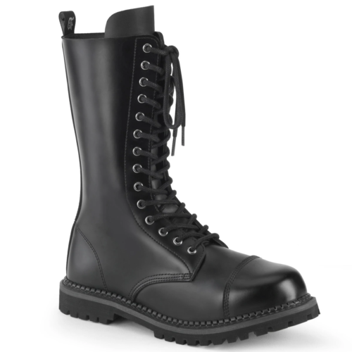 Demonia Riot-14 Gothic Punk Biker Combat Police Style Leather Mid Calf Boots - Picture 1 of 16