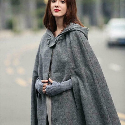Womens Vintage Maxi Cloak Cape Jacket 