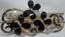Vintage Black Flowers Rhinestones Hair Clip