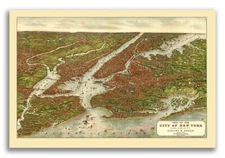 Bird's Eye View 1907 New York City, New York Vintage City Map - 16x24