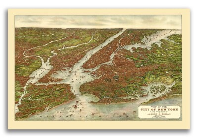 1907 New York City, New York Vintage Old Panoramic NY City Map - 20x30