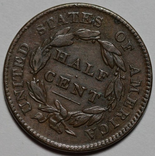 1828 Classic Head Half Cent - 12 Stars - US 1/2 Copper Coin - Picture 6 of 8