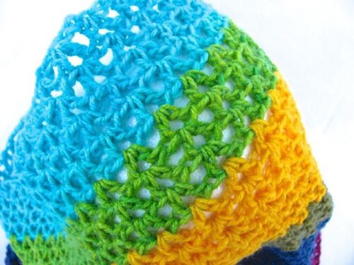 Crochet Cowl Scarf Lightweight All Season Bright Multicolor Stripe New Handmade - Picture 3 of 6