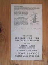 Massey-Harris Combine Harvesters - Lucas Electrical Equipment (operating sheet)