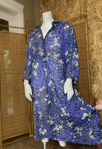 Vintage 60’s FLORAL MAXI SHIRT DRESS w POCKETS Kaftan Mod Retro Hawaiian Mumu - Picture 3 of 10