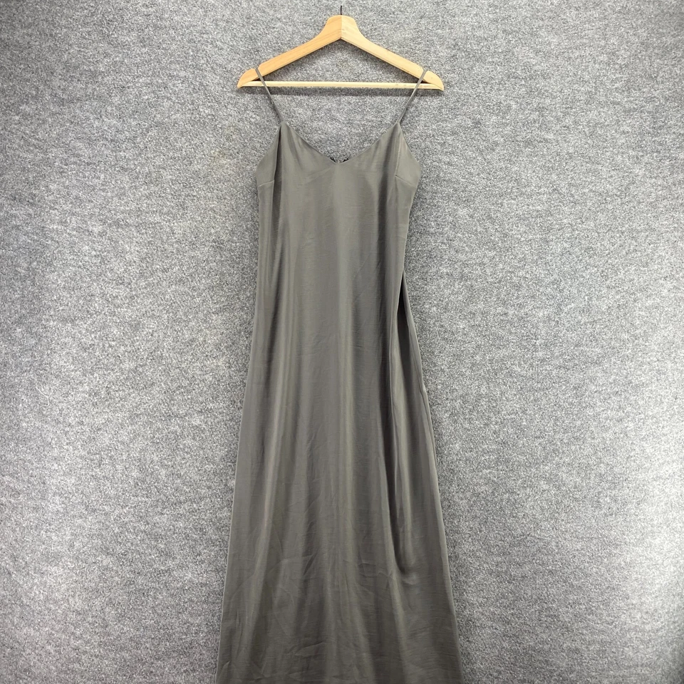 Vestido Forever 21 Mujer XS Gris Maxi Largo Sin Mangas Cremallera Cuello en V Informal Sólido Foto 3 de 4