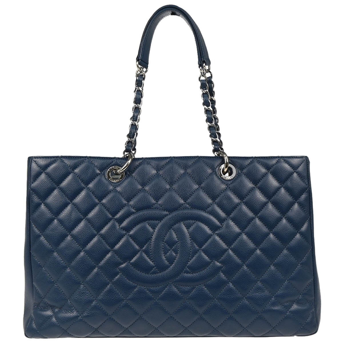 Chanel Blue Calfskin Grand Shopping Tote GST XL Chain Handbag