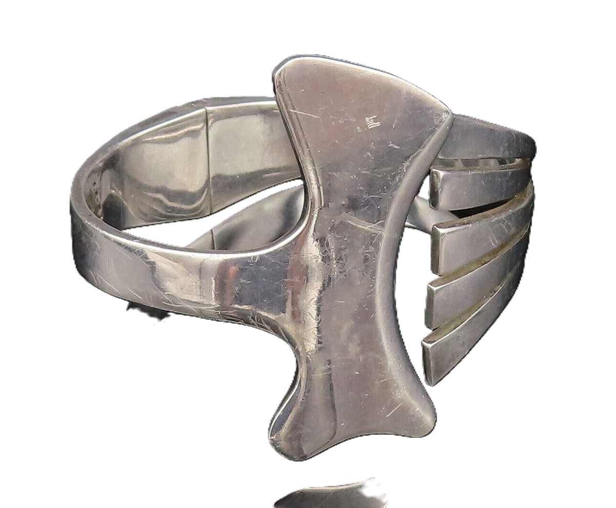アクセサリー 80-90S Mexico Silver Cross Bleslet ALICIA MEXICO 925 Silver Vintage Polished Double Tail Cuff