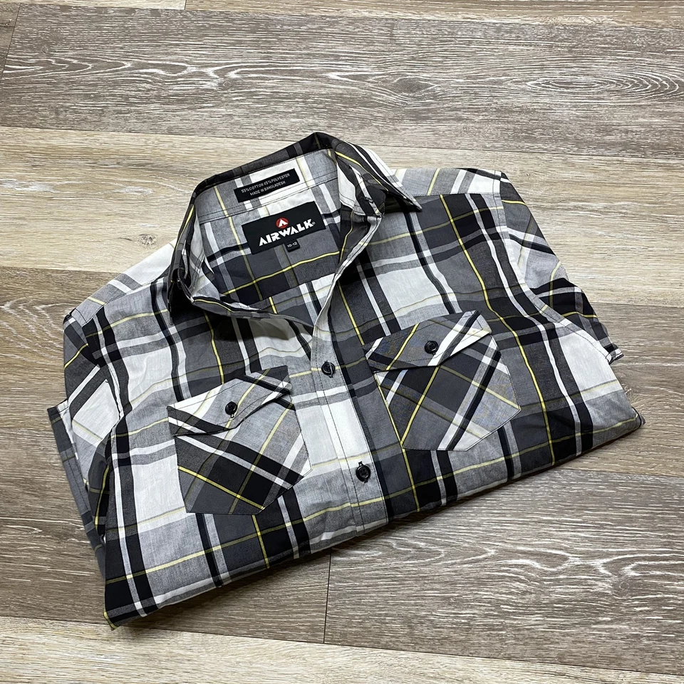 AIRWALK 3/4 Sleeves Button Down Black & White Plaid Shirt Girl's Size 10-12 - Image 4 of 4