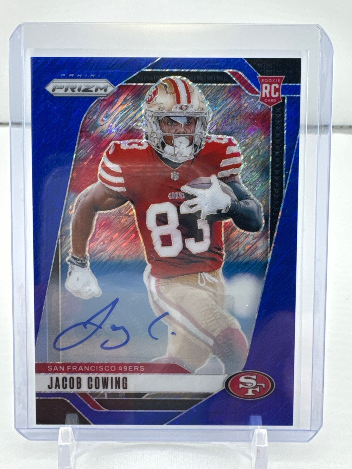 2024 Panini Prizm JACOB COWING #335 Rookie FOTL Blue Shimmer /25 49ers RC
