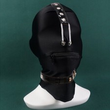 PU Leather Nose Hook Neck Collar Headgear Hood Open Mouth Zipper Harness Bondage