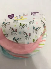 5-Pack Parents Choice Newborn Bibs With Stay-Dry Lining Unicorn & Rainbow Design