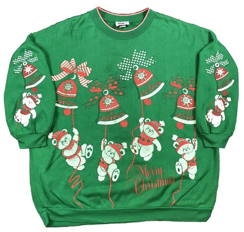 Variety Women’s 90s Vintage Jingle Bells & Teddy Bears Ugly Christmas Sweater - Picture 1 of 9