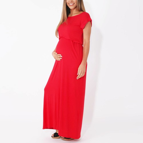 Maternity Summer Maxi Dress Stretch Belly Waist Pregnancy Long Casual Sundress - Picture 29 of 34