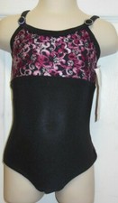 Dance Leotard sz 2-3 Black empire waist puffy bodice rhinestone slide straps