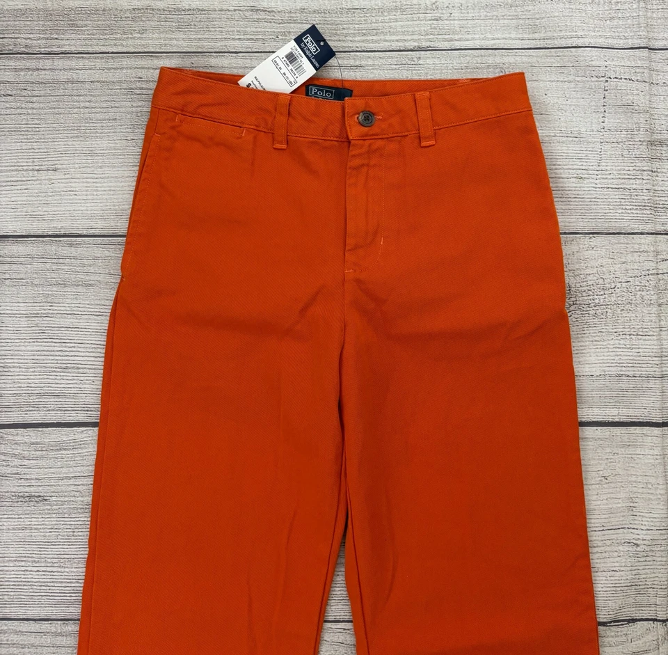 POLO RALPH LAUREN NWT Boys Sz 14 Orange Cotton Flat Front Straight Chino Pants - Image 2 of 4