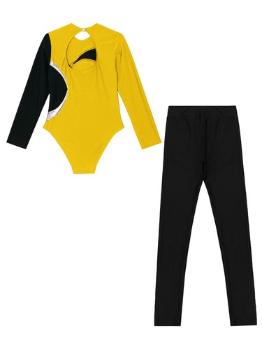 Kids Girls Outfits Patchwork Set Color Block Dancewear Cutout Back Outfit Suit - Picture 74 of 111