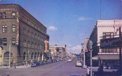 Postcard Idaho Boise Idaho Street Downtown Old Cars Walgreen's c1950's ID