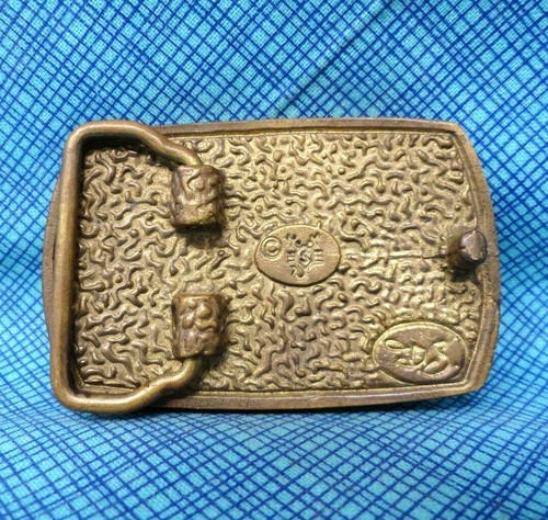 Exotic Wood Stone Brass Inlay Landscape Art Dress Belt Buckle Vtg 70's DS.DBD473 - Imagen 9 de 9