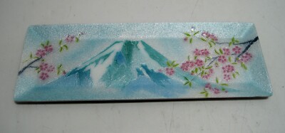 Vintage Cloisonné Enamel On Coper Sushi Plate Tray Trinket Mt Fuji Blossoms
