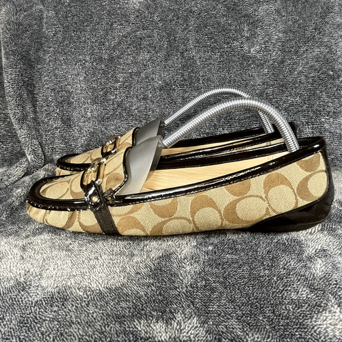 Coach Felisha Monogram Canvas Leather Signature Loafers Brown Slip On Women 9