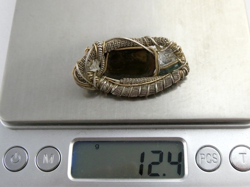 Handmade Sterling Silver Wire Wrapped Ammolite Topaz and Tourmaline Pendant - Picture 18 of 19
