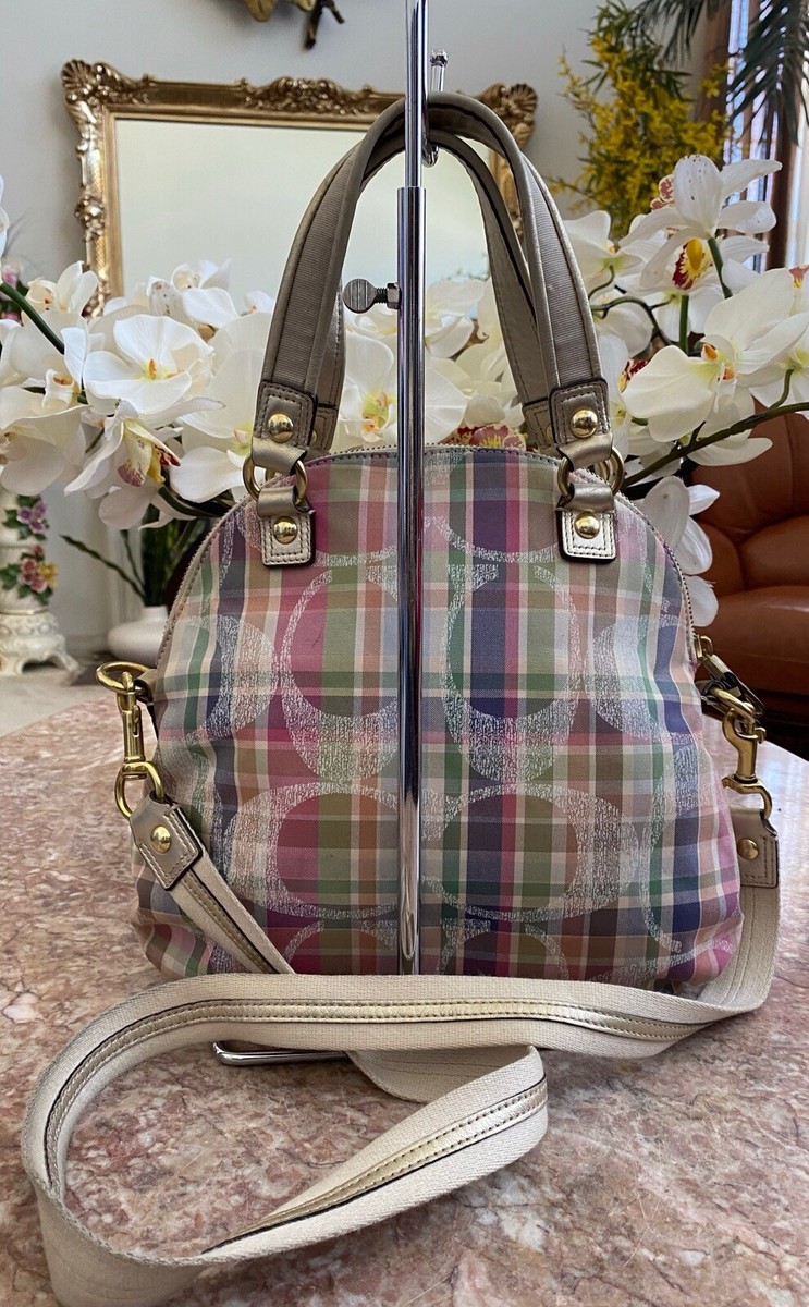 Coach Bag Daisy Poppy Madras Plaid Foldover Crossbody F23541 Pink