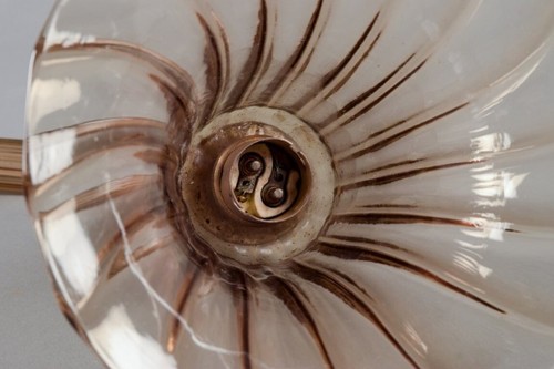 Murano, elegant Art Deco ceiling lamp in mouth-blown glass, three bulbs. - Picture 9 of 9
