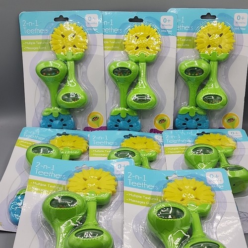 8-pack 16pc 2 In 1 Teethers 0+ Months Yellow Blue Flowers Bilt in Rattle READ