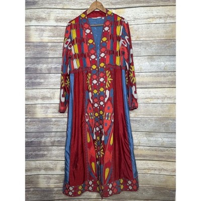 Soft Surroundings M boho embroidered Multi color Pattern Maxi Duster jacket