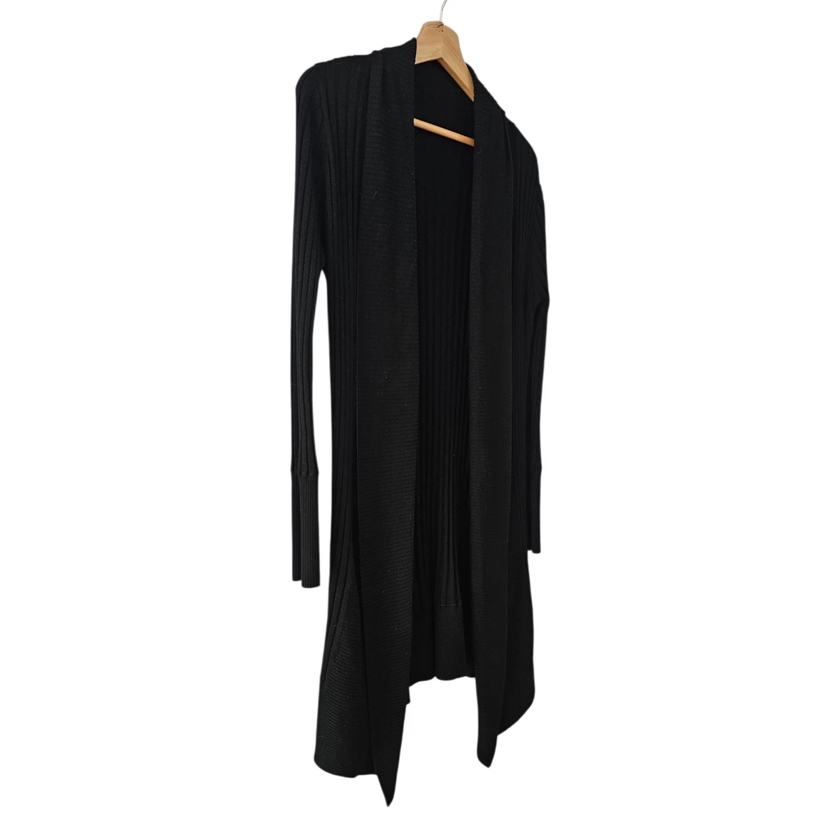 ZARA Black Ribbed Longline Drape Knit Cardigan Size S/M