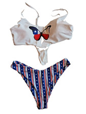 Gepolstertes Bikini-Höschen-Set Zaful mehrfarbig Sterne & Streifen Schmetterling UK Medium