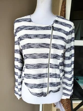 Sanctuary Clothing Jacket Womens Small White Black Striped Textured Zip Pocket