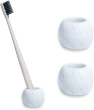 Marble Mini Toothbrush Holder Stand Bathroom 2 Pack Divided Tooth Brushing