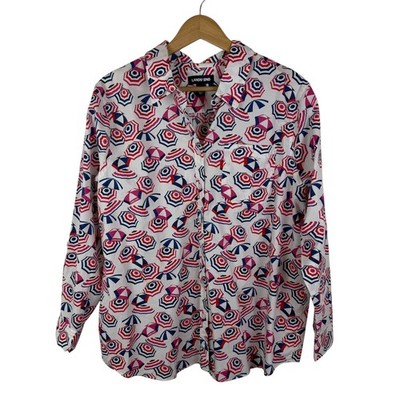 Lands End Beach Umbrella Roll Tab Poplin Boyfriend Tunic Button Down Shirt Sz XL