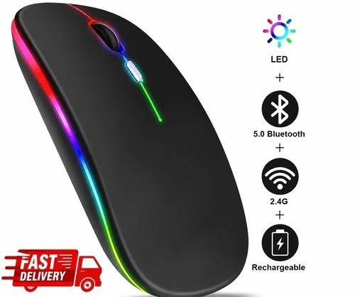RGB LED Wireless Mouse Rechargeable Optical Silent Mice USB For PC Laptop UK
