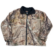 Realtee Camo Jacket Men XL Brown Bomber Fleece Lined Hunting Hardwoods *
