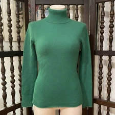 J. CREW Green Cashmere Fold-Over Turtleneck Sweater Womens XS