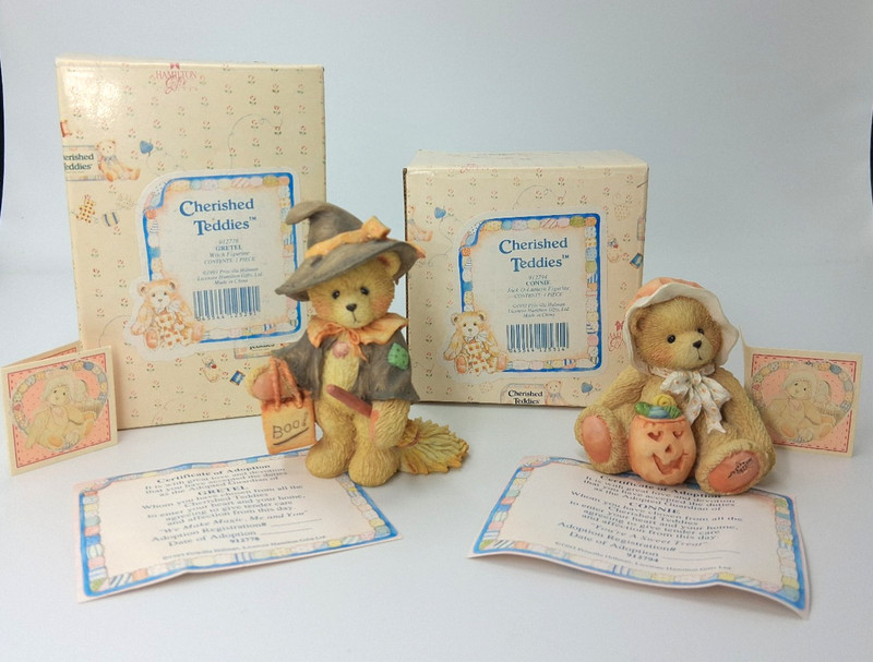 VINTAGE Enesco Cherished Teddies: GRETEL and CONNIE Halloween Bears Collectible