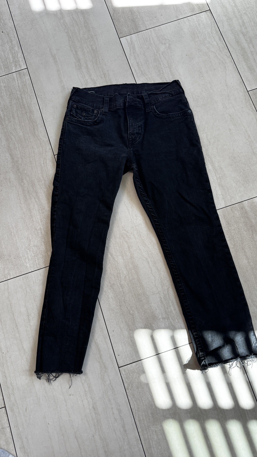 True Religion Womens Jeans Size 32 Black Halle Mid Rise  Ankle Cropped