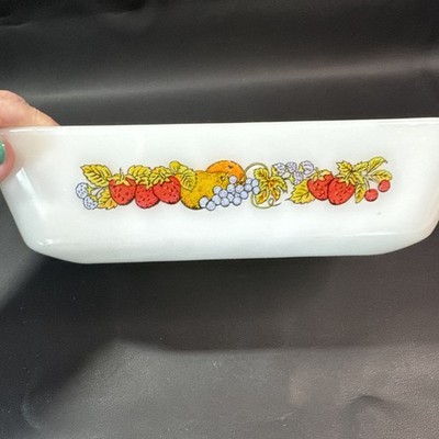 Vtg 70s Anchor Hocking Nature's Bounty Loaf Pan 1-Qt Baking Dish Fruit Fire King