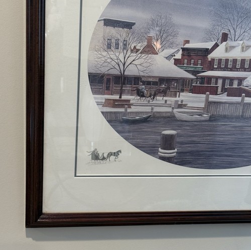 Winter Dockside, Annapolis, MD, By John Moll Framed Matted Print Art Vintage - Picture 5 of 13