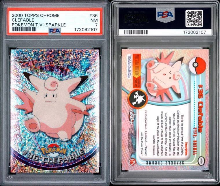 2000 TOPPS CHROME POKEMON SPARKLE CLEFABLE #35 PSA 7 Rare