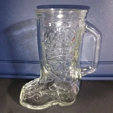Vintage Western Cowboy Boot Shaped Clear Drinking Mug Glass w/Handle 6”