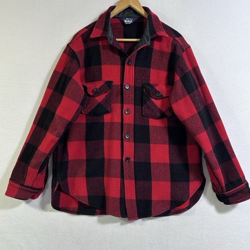 Camisa de Franela Woolrich De Colección Para Hombre Rojo Búfalo Cuadros Años 70 Talla XL Roja Negra EE. UU.