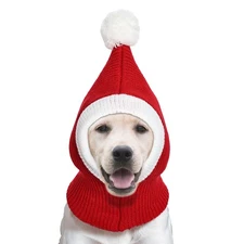 Christmas Dog Knitted Hat, Winter Hat Ear Muffs for Cold, Dog Crocheted Snood...