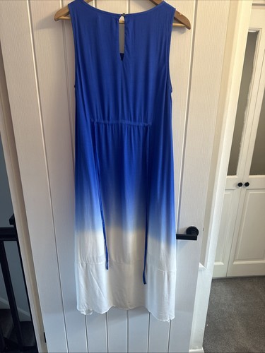 Neuwertiges ärmelloses Kleid Samt royalblau bis weiß ombre asymmetrischer Saum UK 8 - Bild 6 von 11
