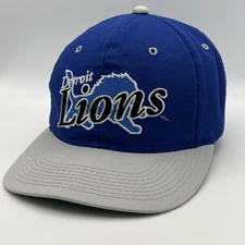 Vintage Detroit Lions Drew Pearson Companies Snapback Hat Cap 90s NFL Blue Gray