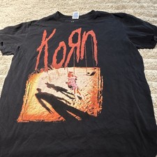 Korn Black Graphic T-Shirt Size L 100% Cotton Rock & Pop Band Tee
