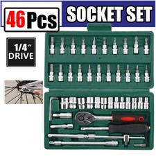 46 Pcs Socket Wrench Set 1/4" Drive Ratchet Metric Kit Car Repair Tool Durable